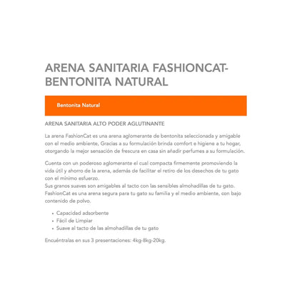 Arena Sanitaria Fashion Cat Bentonita 20 kg