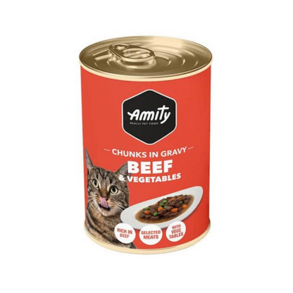 Amity Chunks WF Gato Res & Vegetales 415 g Lata Húmedo